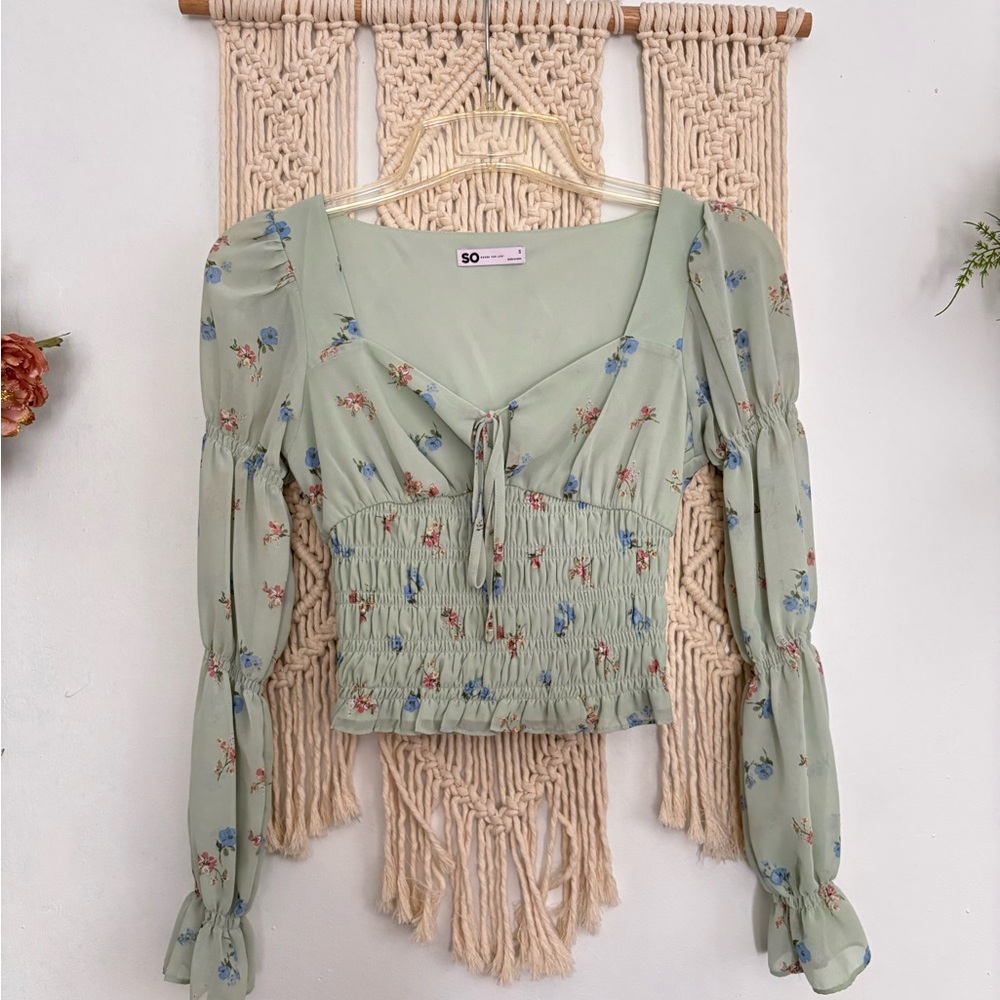 SO Light Green Floral Blouse